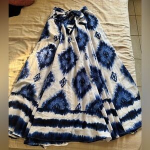 Blue A-Line Maxi Skirt with Tie Front